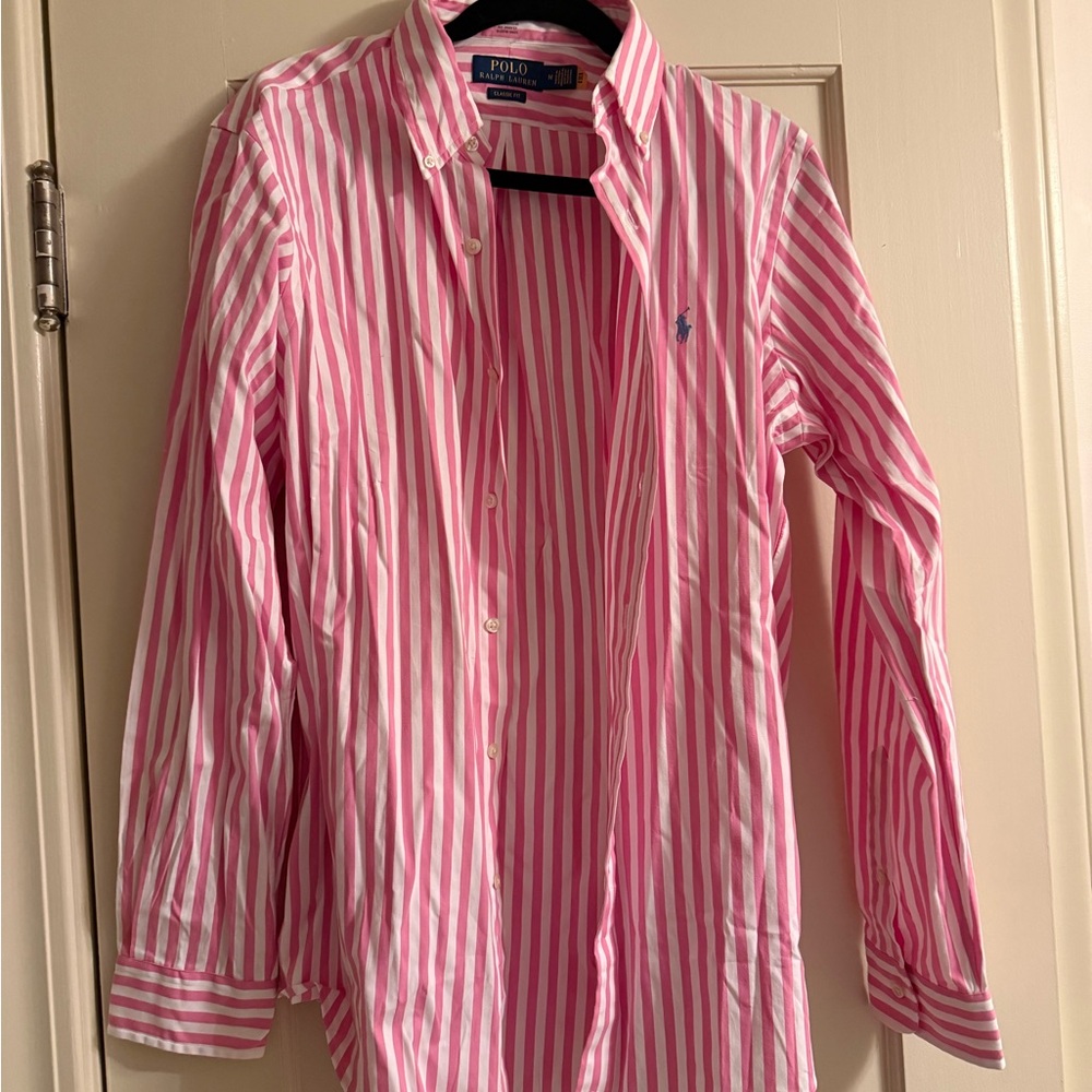 Ralph Lauren Pink and White Striped Button Down Shirt